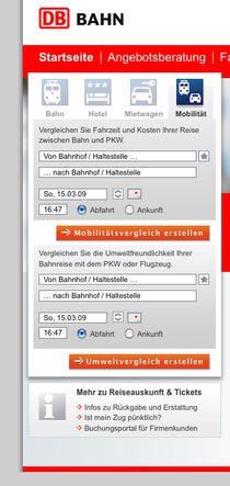 Screenshot www.bahn.de - Mobilität