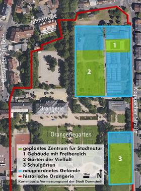 Drei geplante Flächen bilden das Zentrum für Stadtnatur in der Orangerie